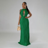 Backless dress, solid color pleated dress