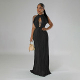 Backless dress, solid color pleated dress