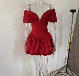 V-neck fish bone tight short dress