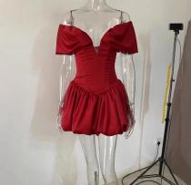 V-neck fish bone tight short dress