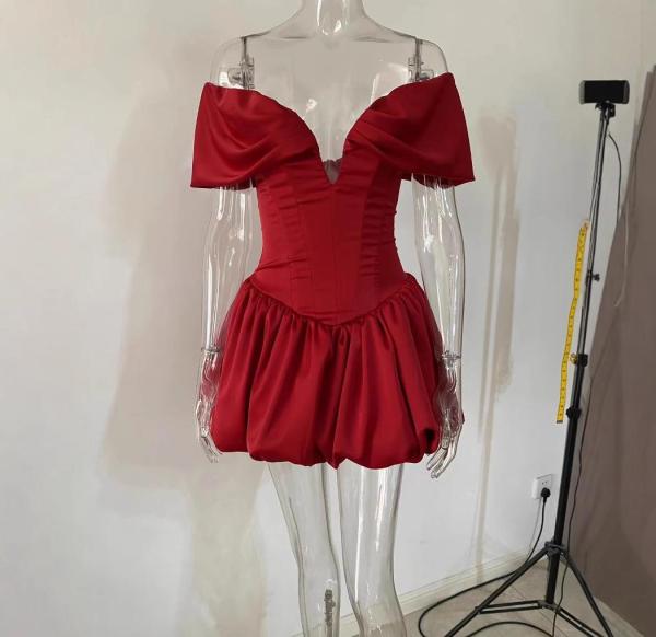 V-neck fish bone tight short dress