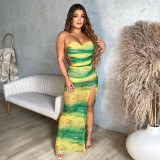 Lace up backless high slit jumpsuit long skirt