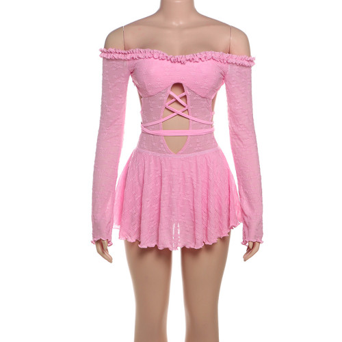 One shoulder hollowed out lace up high waisted jumpsuit