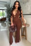 Hanging neck tie, backless jumpsuit, flared jumpsuit