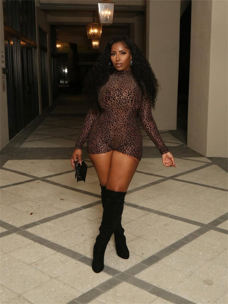 Leopard print long sleeved jumpsuit