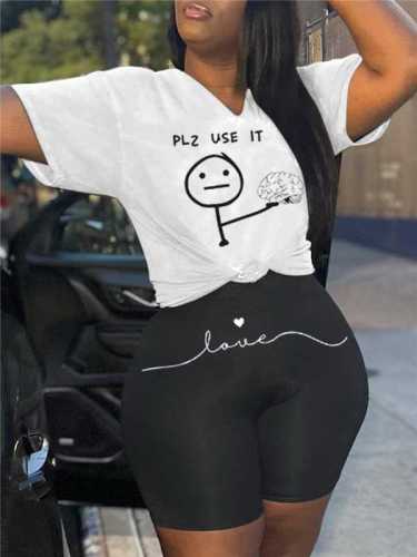 Short sleeved letter printed two-piece set