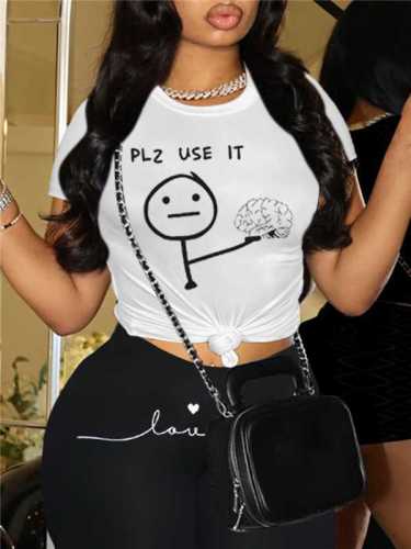 Short sleeved letter printed two-piece set