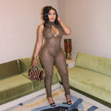 Leopard print high waisted tight jumpsuit