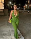 Hanging neck tie, backless jumpsuit, flared jumpsuit