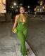 Hanging neck tie, backless jumpsuit, flared jumpsuit