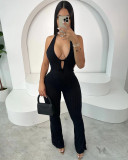 Hanging neck tie, backless jumpsuit, flared jumpsuit