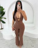 Hanging neck tie, backless jumpsuit, flared jumpsuit