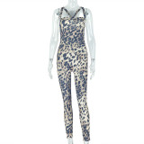 Leopard print tight jumpsuit, hip hugging, backless, camisole jumpsuit