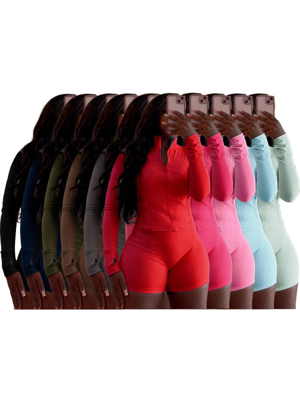 Sports tight fitting long sleeved shorts two-piece set