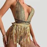 Deep V swimsuit fringe one-piece swimsuit bikini