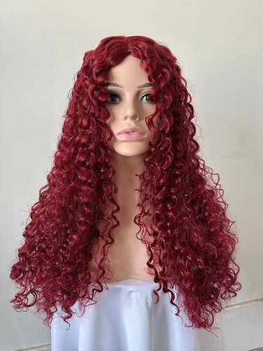 Long curly hair wig, small curly fluffy natural synthetic high-temperature silk headband
