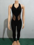 Sexy hollow underwear hanging neck mesh backless jumpsuit