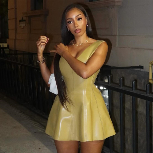 U-neck sleeveless short skirt patchwork dress