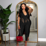 Sexy hollow underwear hanging neck mesh backless jumpsuit