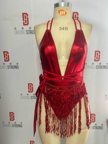 Deep V swimsuit fringe one-piece swimsuit bikini