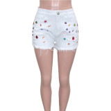 Colored diamond tassel brushed denim shorts