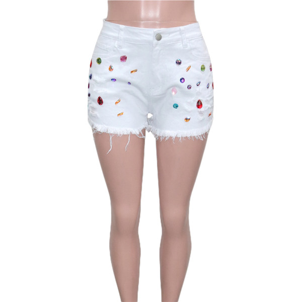 Colored diamond tassel brushed denim shorts