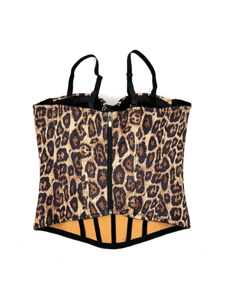 Leopard print suede short vest, camisole, fishbone shaping corset
