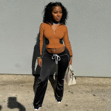 Stand up collar fitness top, sports jacket, shorts set