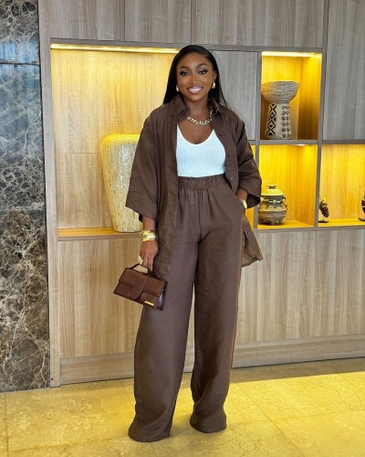 A two-piece shirt with three quarter sleeves, a top, and pants