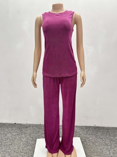 Two pieces of sleeveless top, wide leg pants