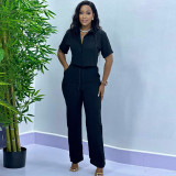 Two piece set of plus size short sleeved shirt and long pants