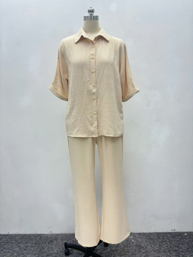 Loose short sleeved shirt, cardigan, long pants set