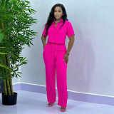 Two piece set of plus size short sleeved shirt and long pants