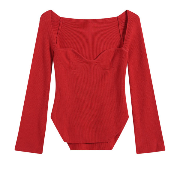 Elastic off shoulder base knit sweater top
