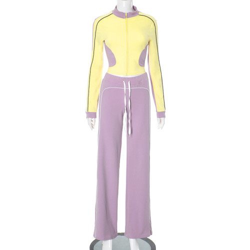 Stand up collar fitness top, sports jacket, shorts set