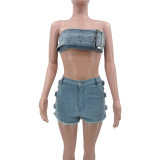 Wrap chest hot stamping elastic shorts set