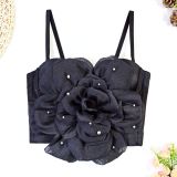 Strapless top, suspender, large flower pearl fishbone corset