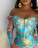 Blue floral print top and skirt set