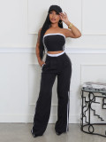 Strapless top paired with wide leg loose pants set