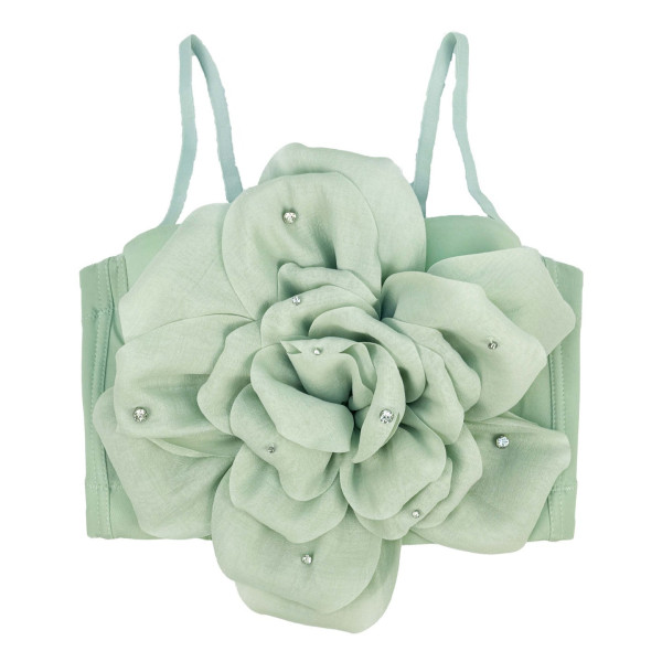 Strapless top, suspender, large flower pearl fishbone corset