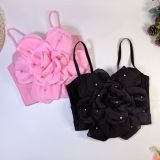 Strapless top, suspender, large flower pearl fishbone corset