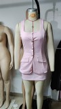 Sleeveless mini suit with hip hugging skirt set
