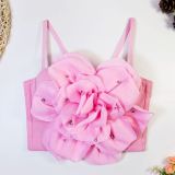 Strapless top, suspender, large flower pearl fishbone corset