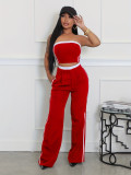 Strapless top paired with wide leg loose pants set