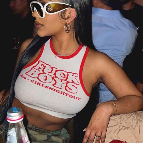 Knitted contrasting letter printed short vest