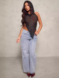 Hooded knitted backless top