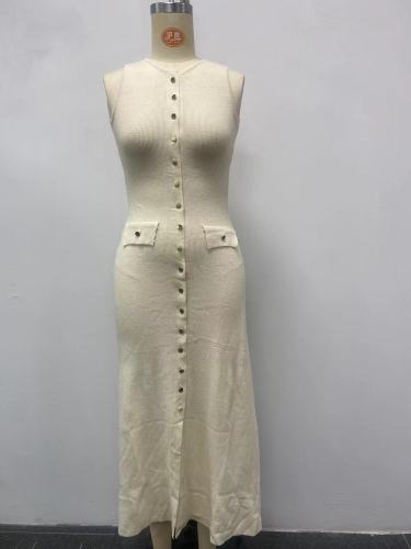 Knitted sleeveless button up dress, long skirt