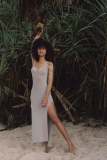 Knitted dress with straps and backless long skirt