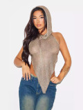 Hooded knitted backless top