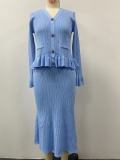 V-neck knitted cardigan half skirt two-piece set